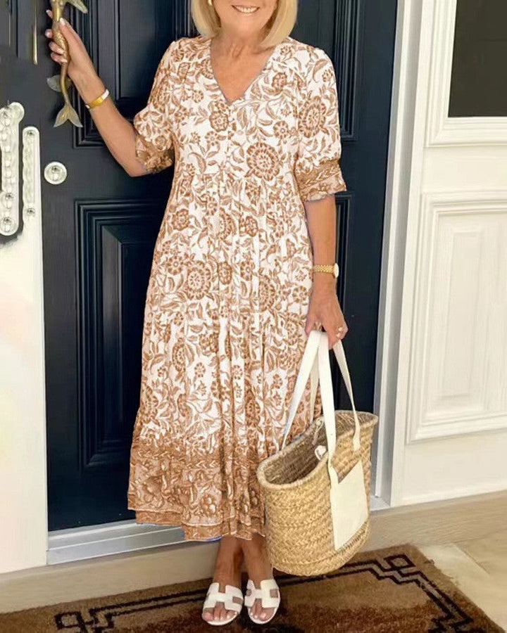 Vivian | Printed V-Neck Midi Dress