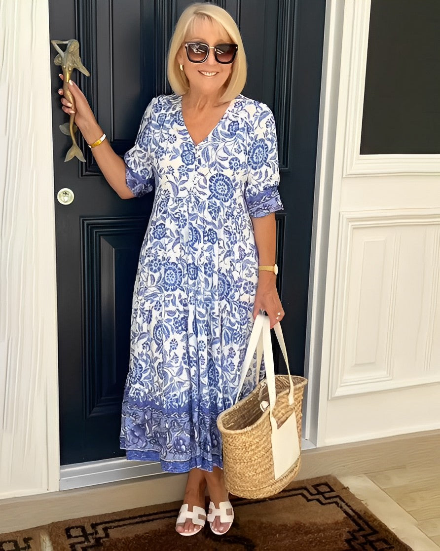 Vivian | Printed V-Neck Midi Dress