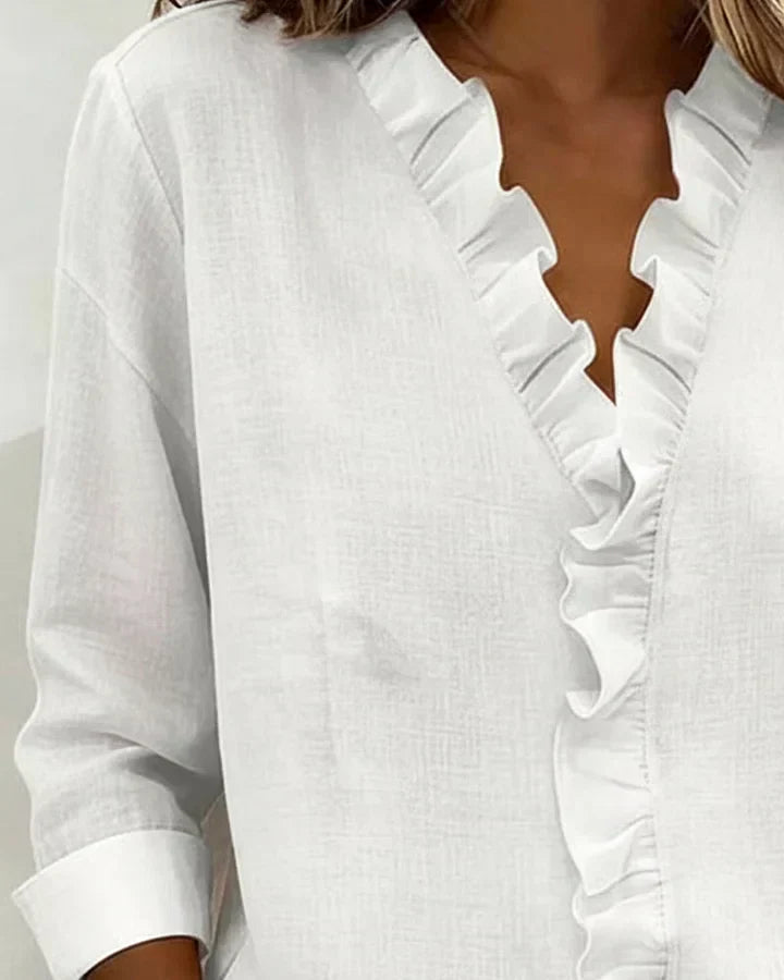 Cayla | Elegant V-neck Ruffles Blouse