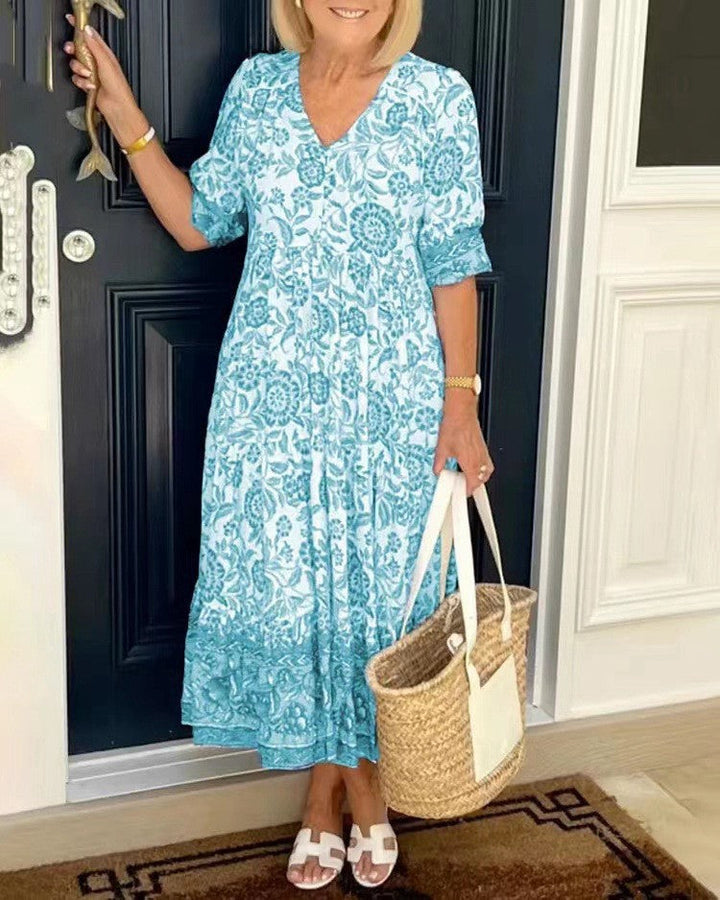 Vivian | Printed V-Neck Midi Dress