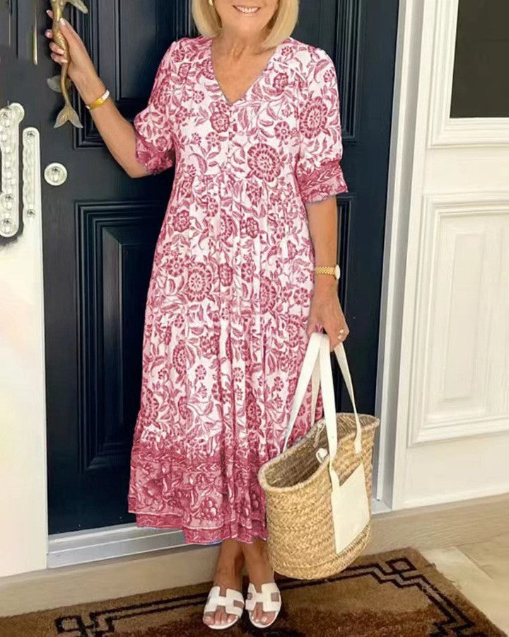 Vivian | Printed V-Neck Midi Dress