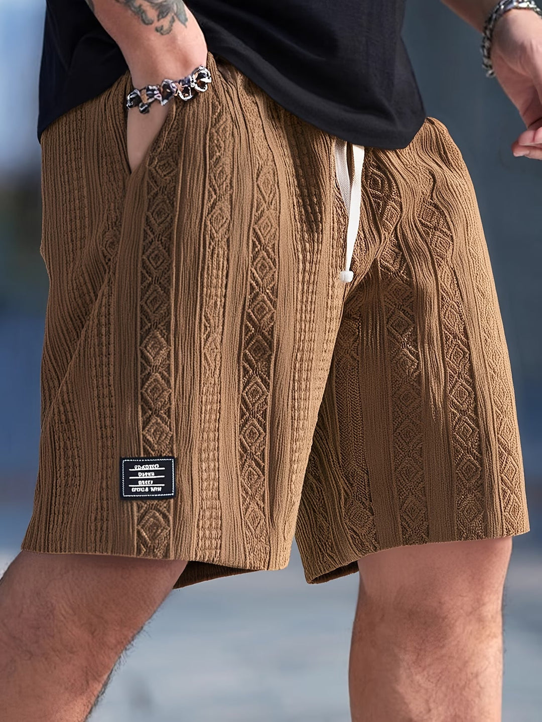 Caspien | Geometric Texture Knit Drawstring Shorts