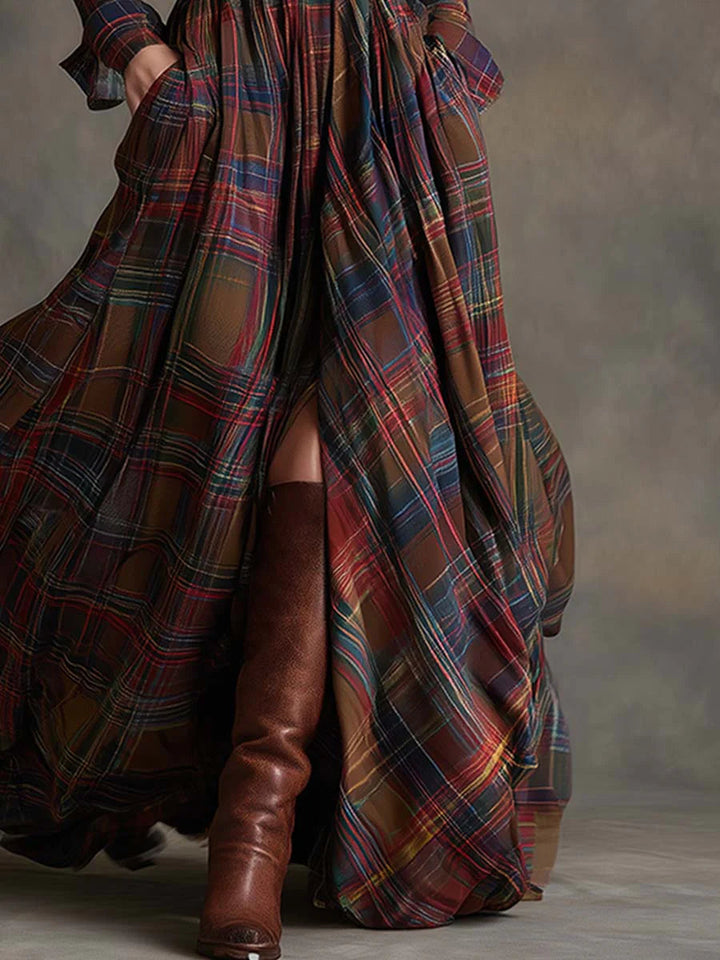 Beatriz | Belted Plaid Maxi Dress
