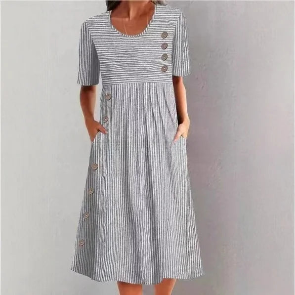 Mari | STRIPED COTTON MIDI DRESS WITH RELAXED ELEGANCE