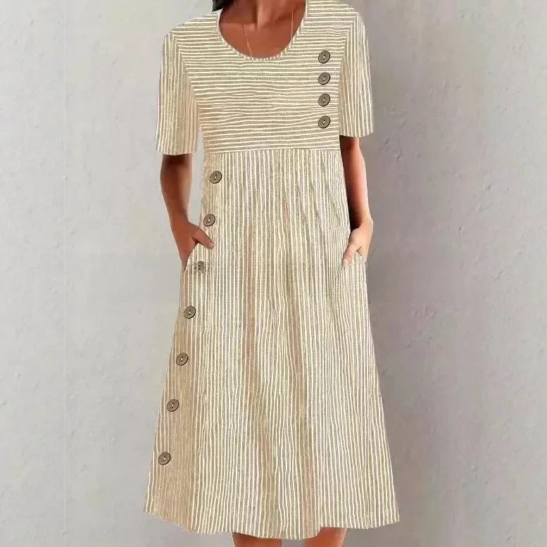Tati | Striped Cotton Midi Dress with Relaxed Elegance