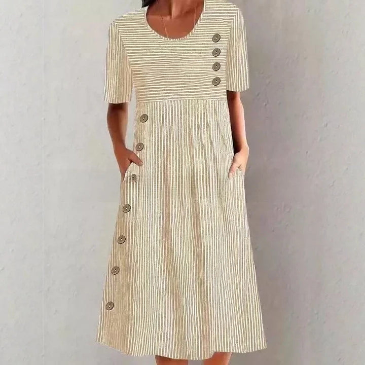 Tati | Striped Cotton Midi Dress with Relaxed Elegance