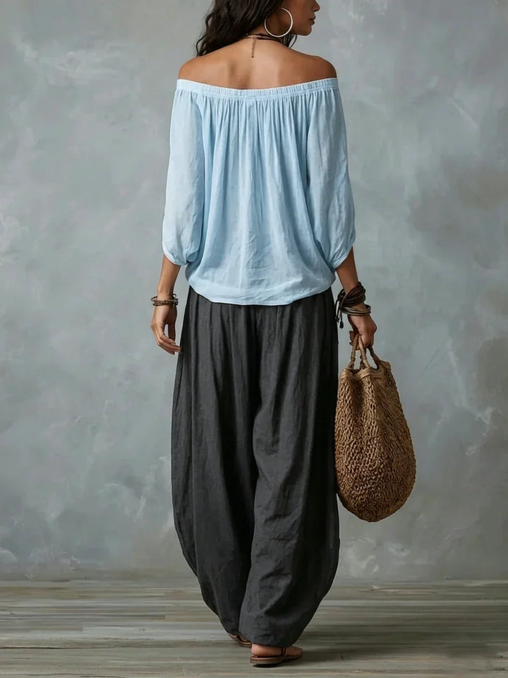 Aurara — Komplettes asymmetrisches Top und weit geschnittene Palazzo-Hose