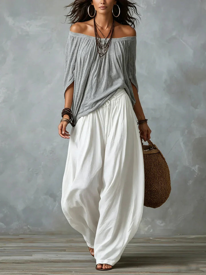 Aurara — Komplettes asymmetrisches Top und weit geschnittene Palazzo-Hose