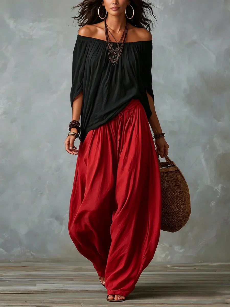 Aurara — Komplettes asymmetrisches Top und weit geschnittene Palazzo-Hose