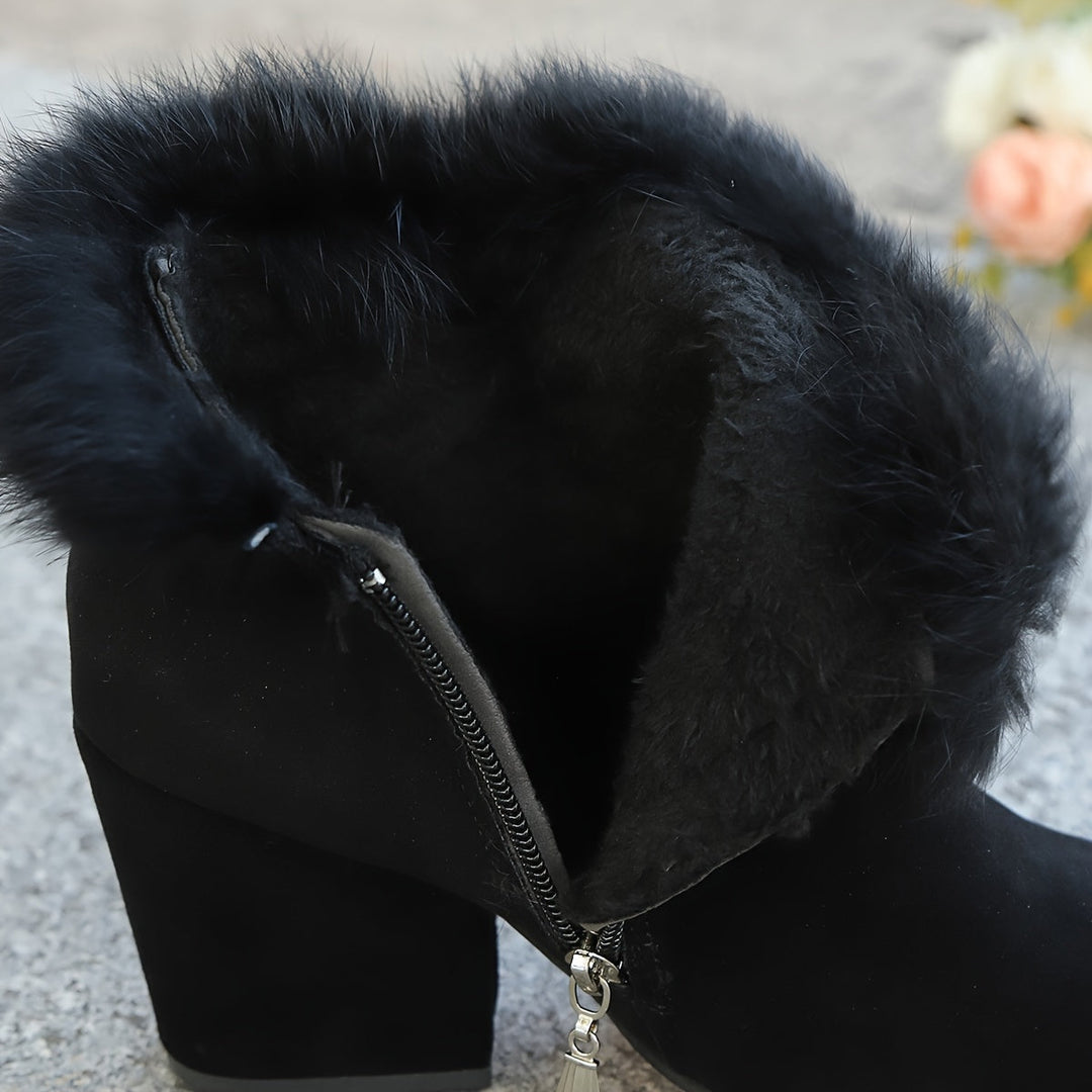 Cassidy | Plush-Trim Block Heel Ankle Boots