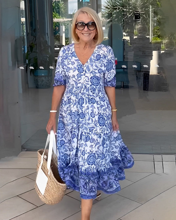 Vivian | Printed V-Neck Midi Dress