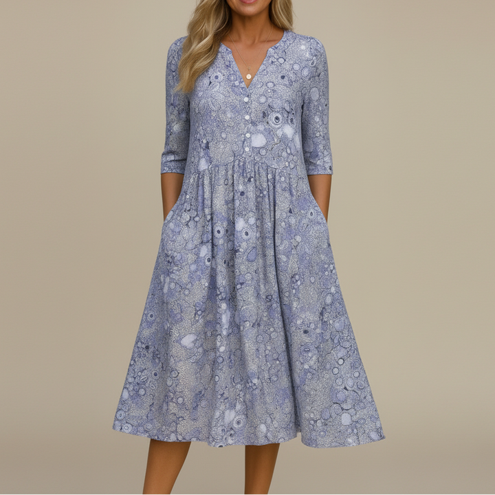 Harlow | Graceful V-Neck Elegance Midi Dress