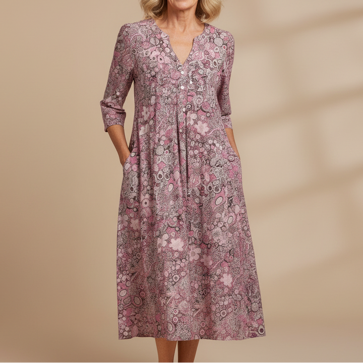 Harlow | Graceful V-Neck Elegance Midi Dress