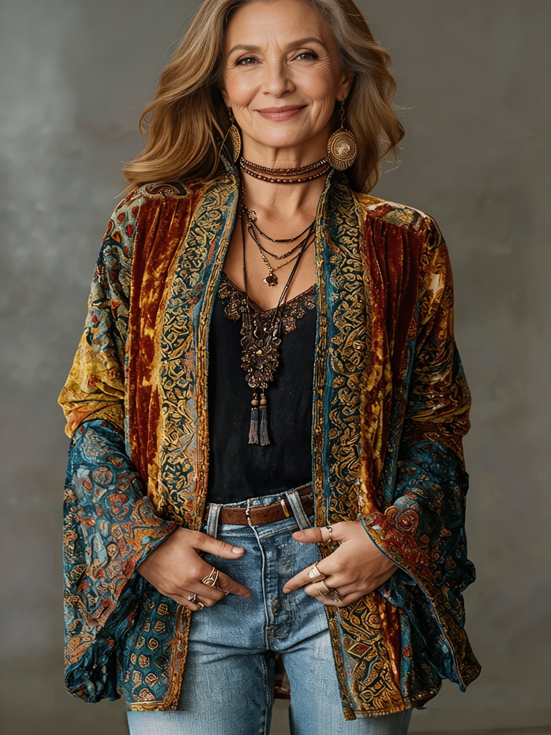 Amelie | Stylish Velvet-Touch Bohemian Cardigan