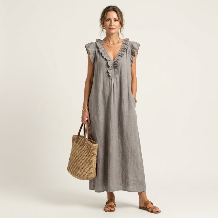Bridget | Ruffled V-Neck Maxi Dress