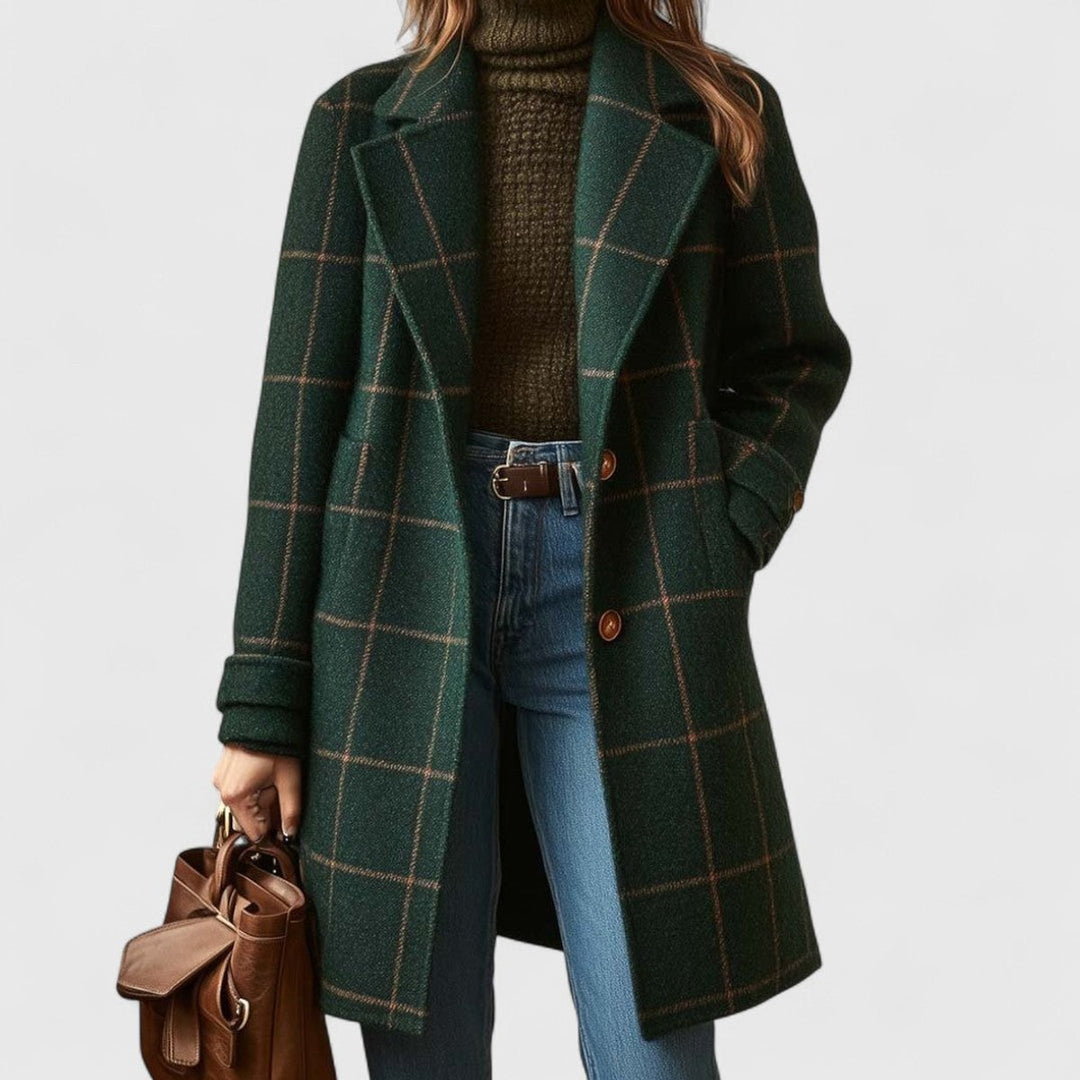 Aria | Women's Plaid Wool-Blend Longline Notch-Lapel Coat