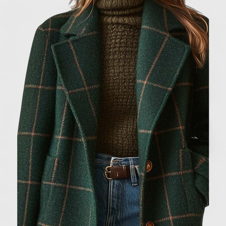 Aria | Women's Plaid Wool-Blend Longline Notch-Lapel Coat
