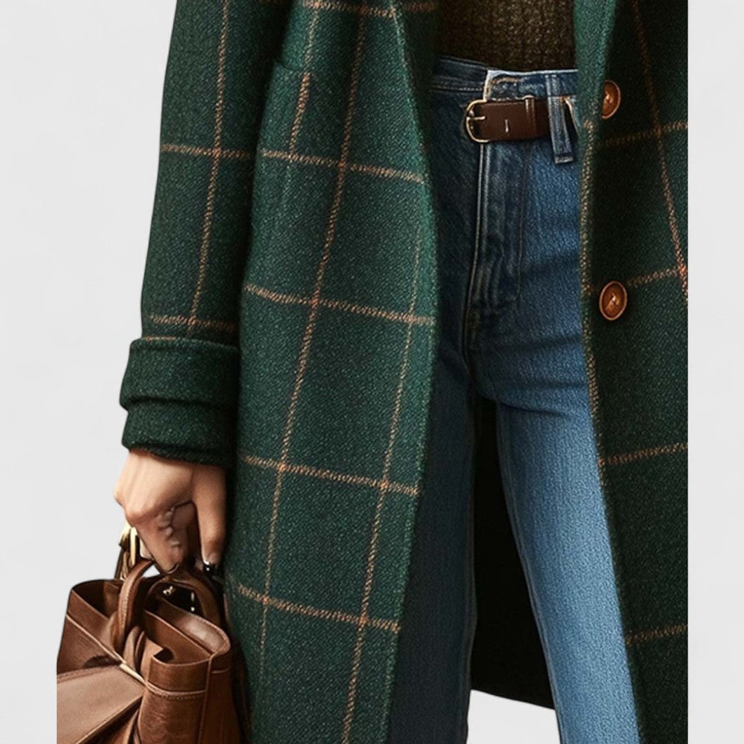 Aria | Women's Plaid Wool-Blend Longline Notch-Lapel Coat